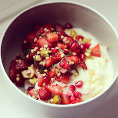 Yoghurt with Toasted Buckwheat, Mint, Berry + Pomegranate Salad