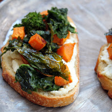 Roasted Broccoli Rabe, Sweet Potato & Ricotta Crostini