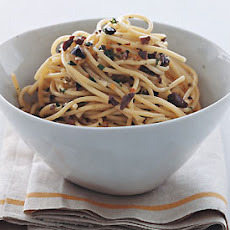 Spaghetti with Olive and Pine Nut Salsa