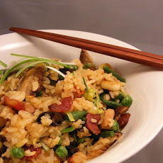 Onion Rice With Peas and Fried Potatoes