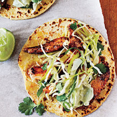 Ancho Chicken Tacos with Cilantro Slaw and Avocado Cream
