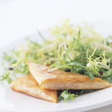 Goat Cheese and Red Pepper Phyllo Triangles with Olive Frisée Salad