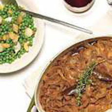 Espresso-Braised Brisket with Peas and Onions
