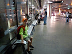 Upon arrival at LAX. We had just picked up his checked bag (which outweighed him).