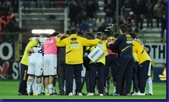 16 April 2011 : players  of Parma celebrating after match  during the italian Serie A 33th round match played between Parma and Inter at Ennio Tardini  stadium of Parma , Italy 
© Pier Paolo Ferreri/Massimo Sestini