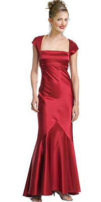 Satin Red Hot Cap Sleeves Evening Gown