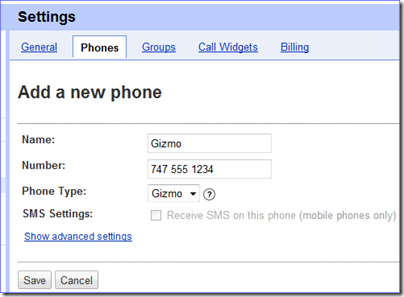 GV Settings Add a new phone