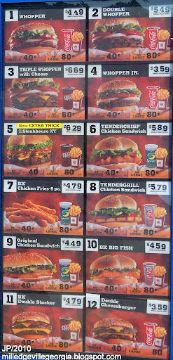 BURGER KING MENU MILLEDGEVILLE