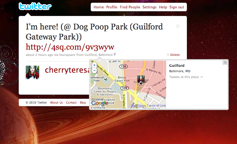 Dog Poop Park tweet/4sq