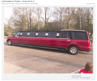 a super-stretch limousine used to take students to the parent-prom
