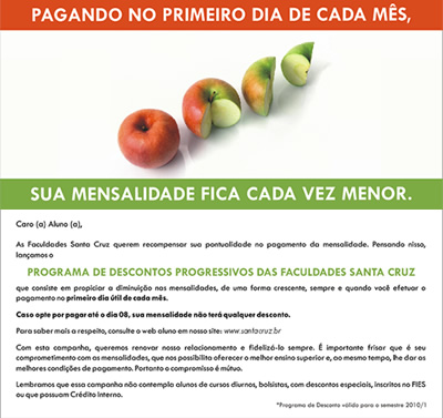 Nova Campanha de Descontos Progressivos das Faculdades Santa Cruz