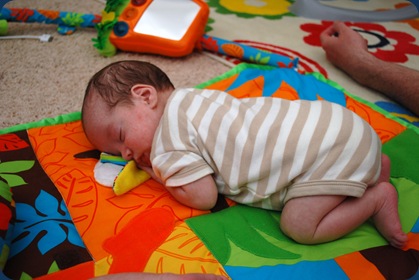 Tummy time was a little too much for Landon