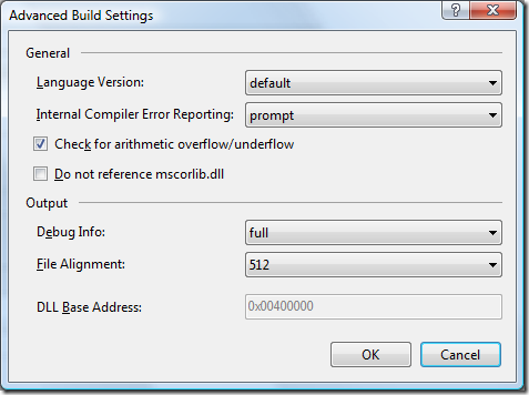 Advanced Build Settings Dialog