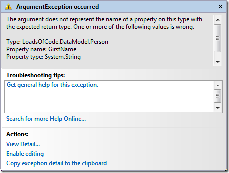 Property Not Found Exception
