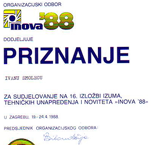 Priznanje - INOVA 88