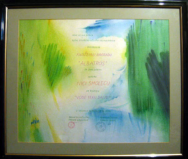 Diploma za osvojenu književnu nagradu "Albatros" 2004. godine