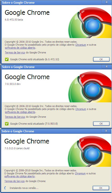 diferênças entre a versões do google chrome
