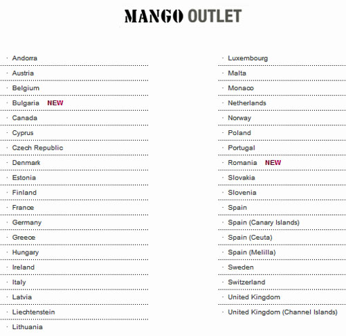 Mango Outlet Online available for countries