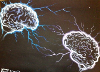 Telepathy painting - Telepatie legatura electrica dintre doua creiere
