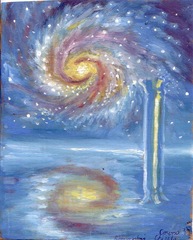 Peisaj cu coloana si galaxie