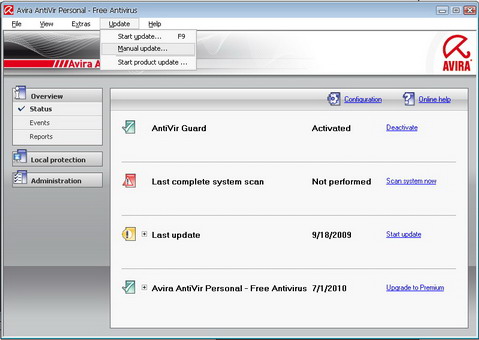 how to use avira manual update