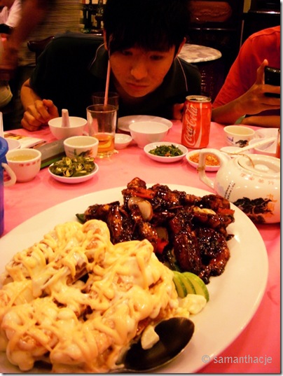 cousin staring at giant prawns