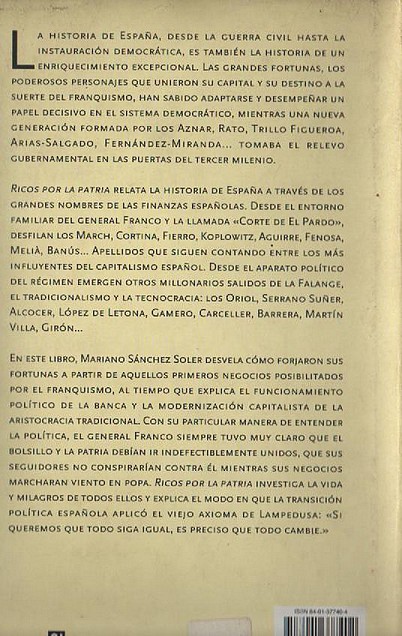 Contraportada de Ricos por la patria
