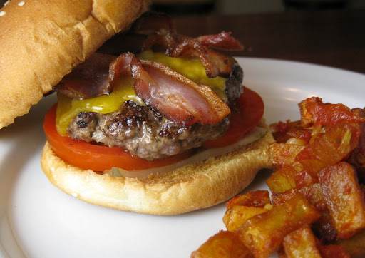 Jalapeño Bacon Burger with Fries and Ketchup