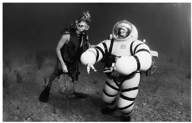 This yellow diving suit, called a "newt suit," is specially designed to withstand the enormous water pressure that exists at lower depths of the ocean.