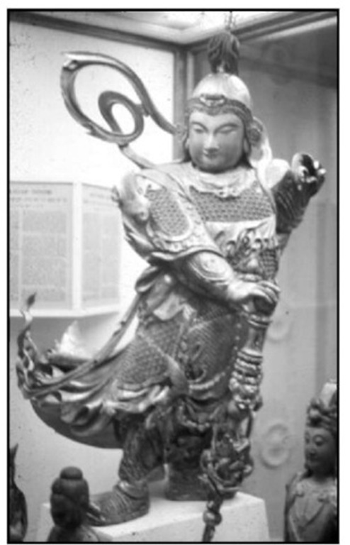 A 17th-century statue of Mu Kung, the mythic ruler of a Pacific Ocean paradise (from which he derived his name) before the island was overwhelmed by the rising sea.