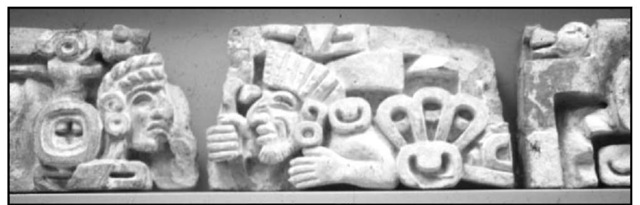 Stone frieze from the ceremonial megalopolis at Teotihuacan, depicting the culture-bearer of Mesoamerican civilization, the Feathered Serpent.