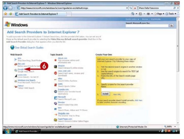 Internet Explorer 7 displays a page listing several alternative search providers.