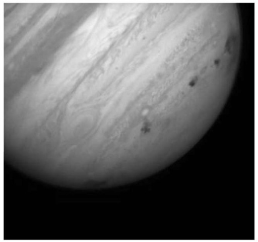 Hubble Space Telescope (HST) image of Jupiter bearing the scars of the Comet Shoemaker-Levy 9 impacts. From left to right, the impact sites are the E/F complex on the edge of the planet, the star-shaped H site, the sites for N, Q1, Q2, and R, and the D/G complex on the far right limb. Also visible is the Great Red Spot and several smaller storms (Hubble Space Telescope/NASA). This figure is available in full color at http:// www.mrw.interscience.wiley.com/esst.