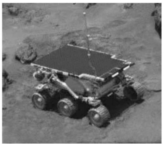 The Mars Pathfinder's Sojourner rover is 280 mm high, 630 mm long, and 480 mm wide. Using rover and lander images, an Earth-based operator controlled the rover. But, because of the light-time delay of 10-15 minutes, an onboard, hazard-avoidance system allowed it some autonomous control as it explored the surface, so it would not always have to wait for commands from Earth. On the rover, 0.2 square meters of solar cells, provide energy for several hours of operations per sol (1 Martian day — 24.6 Earth hours).