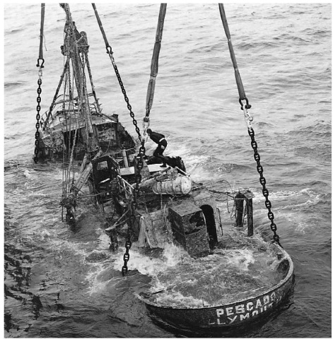 The fishing vessel Pescado was recovered from the sea off the south west coast of England to assist the Marine Accident Investigation Branch enquiry into the loss of the vessel and crew. Marine Accident Report 1/98 (1998), London DETR. 