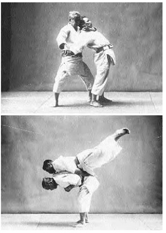 Top:  R. Goudy attempting an armlock, 1962. Bottom: Toyoshige Tomita demonstrating the seoi otoshi throw, 1962.