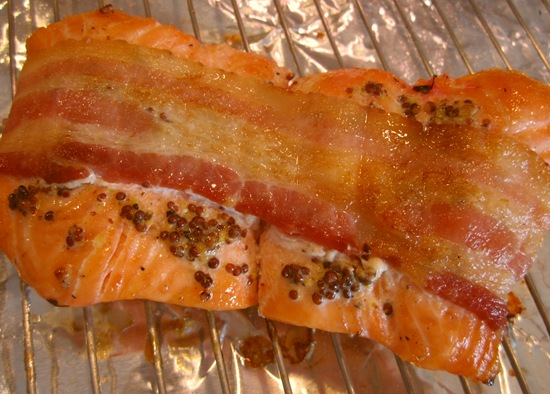 Bacon-Wrapped Salmon with Whole-Grain Mustard