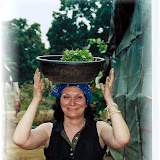  &ndash; vicki hicks trying to balance lettuce on her head 2001 (James B. Mansaray, photographer)