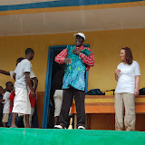  &ndash; Pa Foday announces that the uniforms are FREE at no cost to the parents and shows one off to the crowd....© 2008 Nazareth House Media, JBM photographer