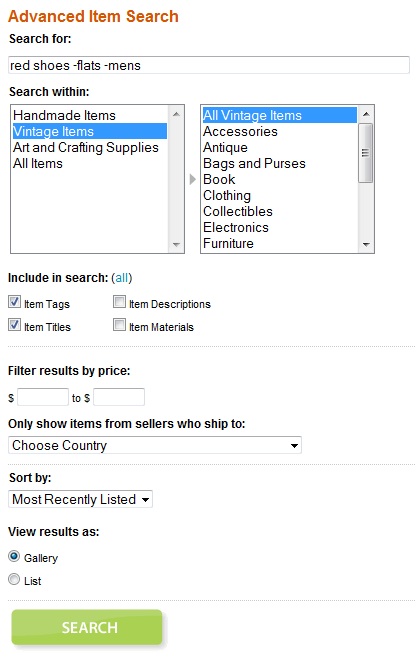 Selecting Your Etsy Search Criteria Selecting Your Etsy Search Criteria