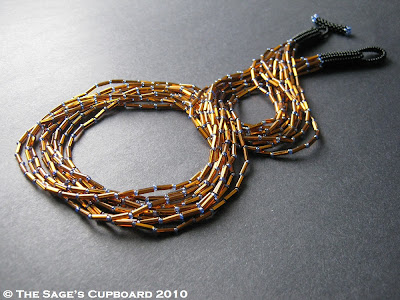 Amber and Blue Bugle Necklace by The Sage's Cupboard