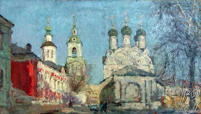 Борисов Валентин Иванович Уголок старой Москвы, холст, масло, 45х75 см., 1990 г.