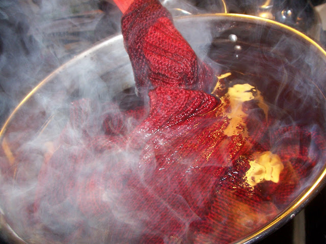 The first sweater in the dye pot.