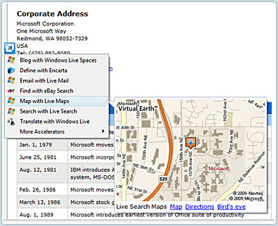 Accelerators Feature in IE8