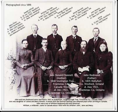 Redmond LtoR Mary Ellen, Alfred, William, George, Ann (nee Donald-Donnell) James, John (father), John Annie circa 1890-95 labeled with names img199 Redmond LtoR Mary Ellen, Alfred, William, George, Ann (nee Donald-Donnell) James, John (father), John Annie circa 1890-95 labeled with names img199