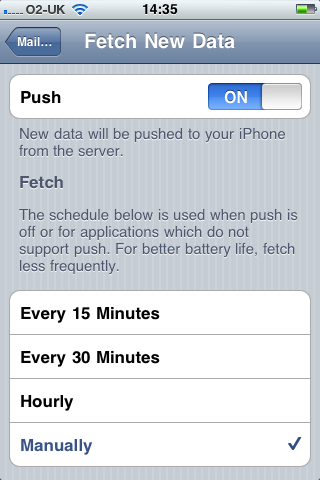 Fetch New Data Settings Screen