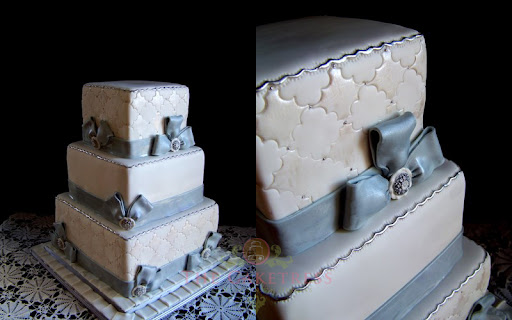 Simply Vintage White and Silver Wedding Cake Lora Bay