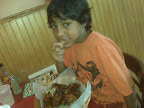 That's my boy with a basket of wings