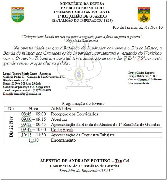 Convite 22 Nov 2010 1º BG Orquestra Tabajara Convite 22 Nov 2010 1º BG Orquestra Tabajara