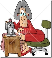 6149-Elderly-Seamstress-Woman-Sewing-A-Dress-Clipart-Picture
